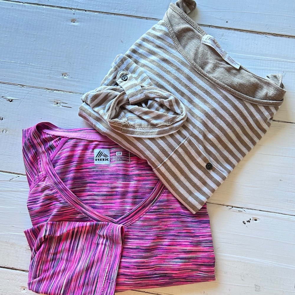 RBX Performance and Faded Glory Womens 2X Top Lot Pink Space Dye Striped Pocket